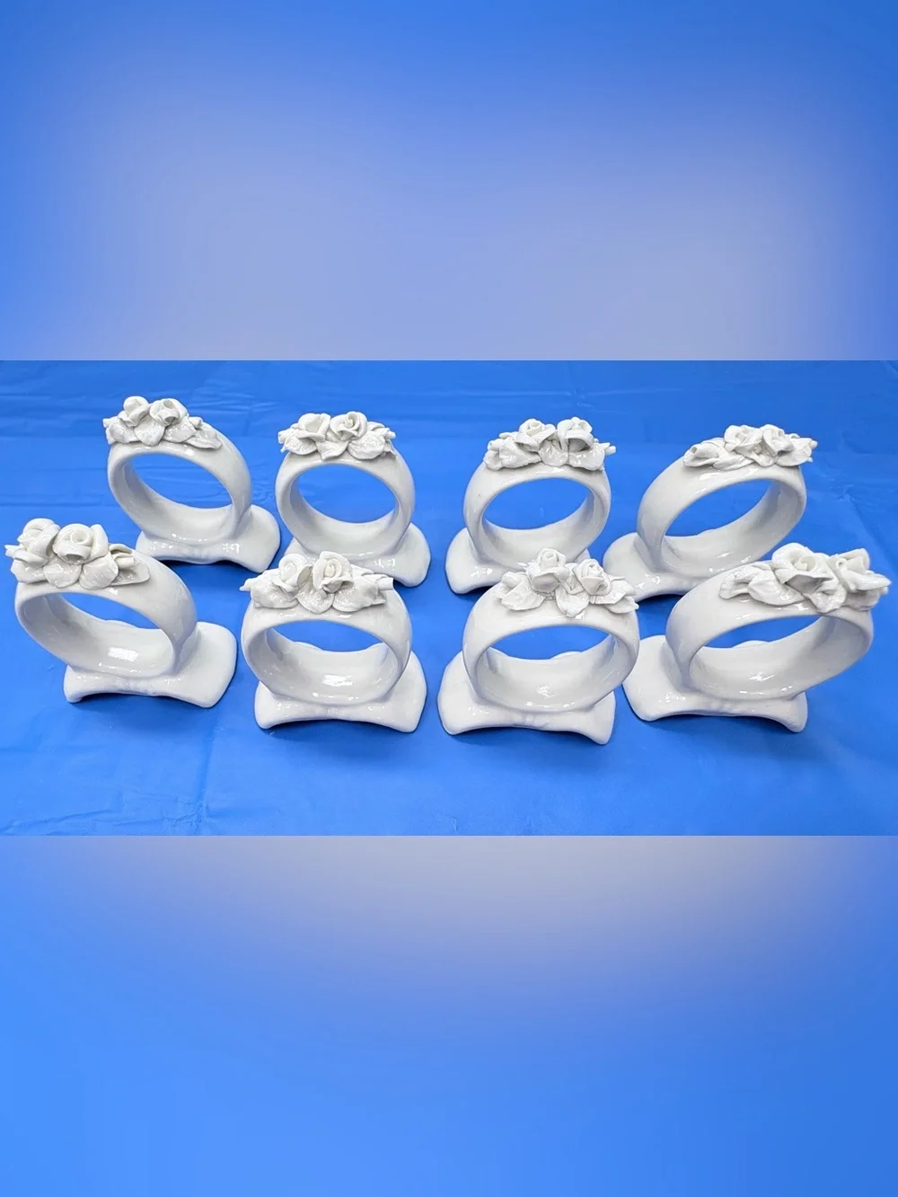 Vintage Wihelm Rittirsch Germany Porcelain Rose Napkin Rings Set of 8